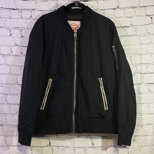 Levi Strauss & Co Women's Bomber Jacket XL Black Zip Front Poly Shell Knit Cuffs